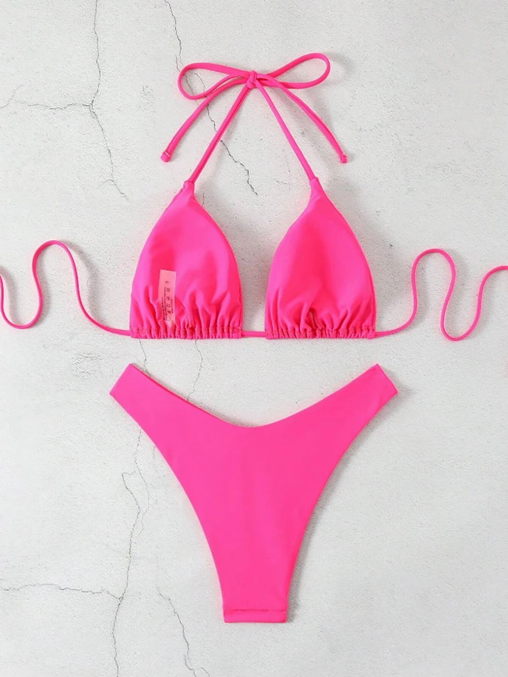 Sexy Solid Halter Lace Up Low Waist Bikini Set Women's 2 Pieces Swimsuit Triangle Thong Swimwear Bathing Suit Brazilian Biquini