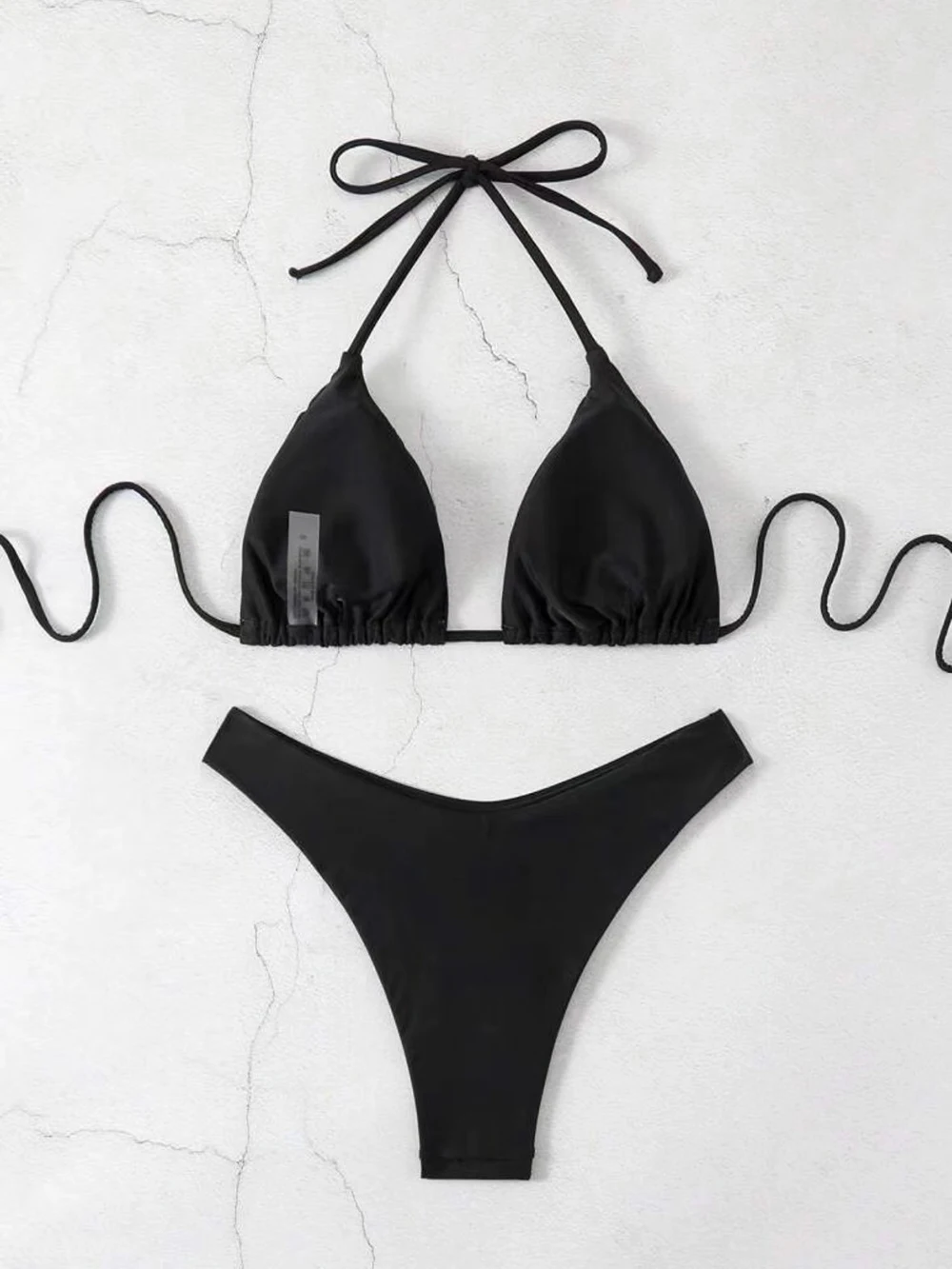 Sexy Solid Halter Lace Up Low Waist Bikini Set Women's 2 Pieces Swimsuit Triangle Thong Swimwear Bathing Suit Brazilian Biquini