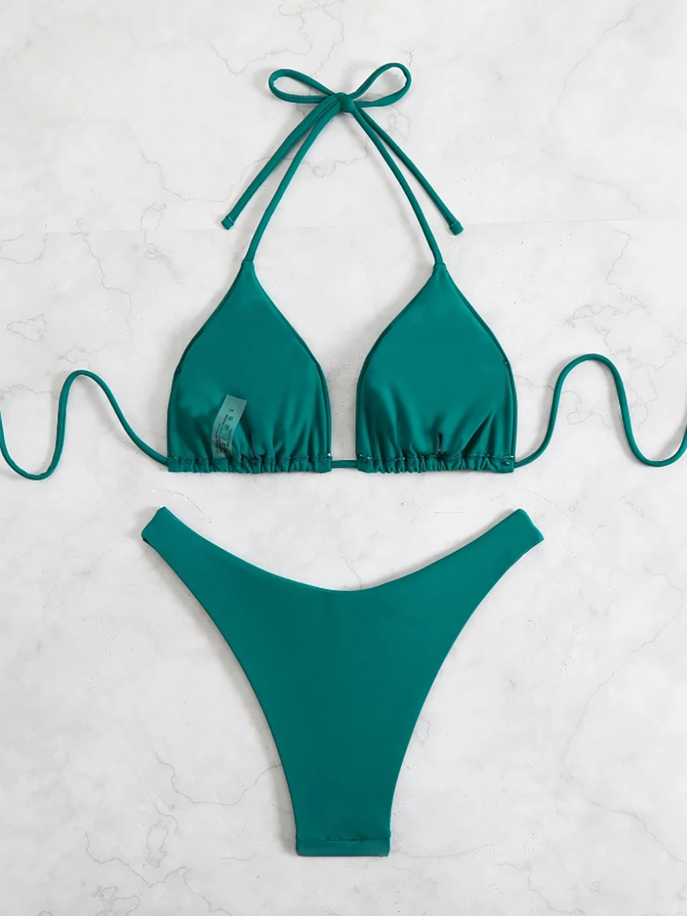 Sexy Solid Halter Lace Up Low Waist Bikini Set Women's 2 Pieces Swimsuit Triangle Thong Swimwear Bathing Suit Brazilian Biquini