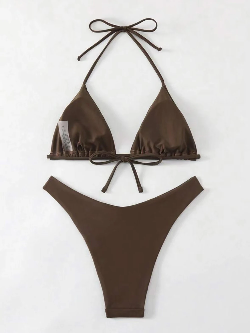 Sexy Solid Halter Lace Up Low Waist Bikini Set Women's 2 Pieces Swimsuit Triangle Thong Swimwear Bathing Suit Brazilian Biquini