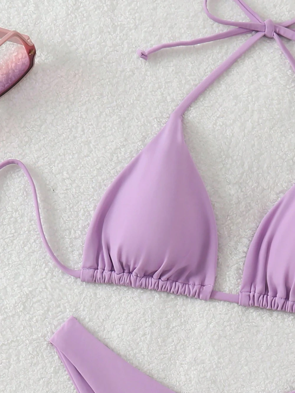 Sexy Solid Halter Lace Up Low Waist Bikini Set Women's 2 Pieces Swimsuit Triangle Thong Swimwear Bathing Suit Brazilian Biquini