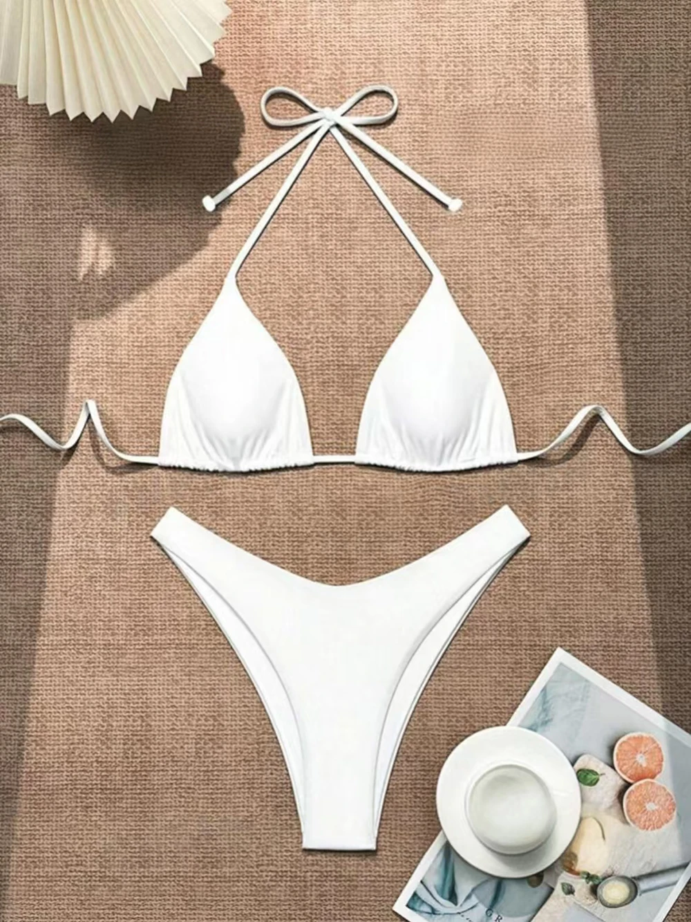 Sexy Solid Halter Lace Up Low Waist Bikini Set Women's 2 Pieces Swimsuit Triangle Thong Swimwear Bathing Suit Brazilian Biquini