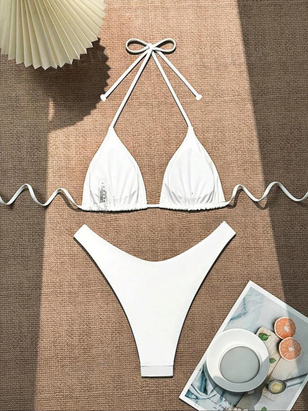 Sexy Solid Halter Lace Up Low Waist Bikini Set Women's 2 Pieces Swimsuit Triangle Thong Swimwear Bathing Suit Brazilian Biquini