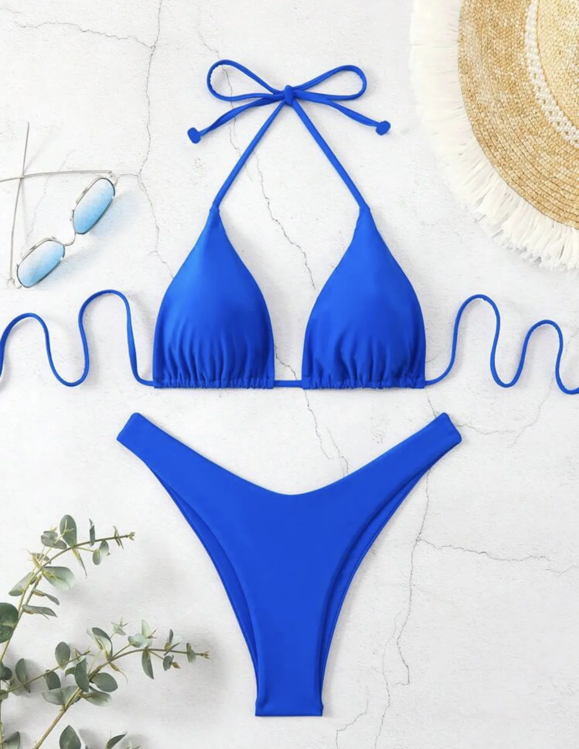 Sexy Solid Halter Lace Up Low Waist Bikini Set Women's 2 Pieces Swimsuit Triangle Thong Swimwear Bathing Suit Brazilian Biquini
