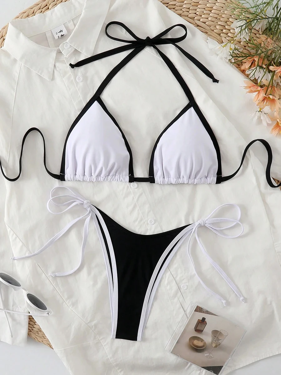 Sexy Contrast Color Separates Micro Bikini 2026 Women's Swimsuit Female Swimwear Mini Thong Bikinis Set Two-piece Bathing Suit