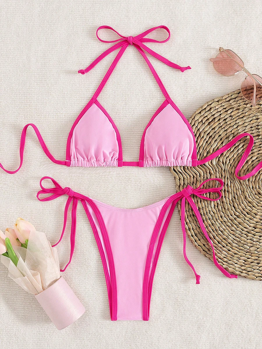 Sexy Contrast Color Separates Micro Bikini 2026 Women's Swimsuit Female Swimwear Mini Thong Bikinis Set Two-piece Bathing Suit