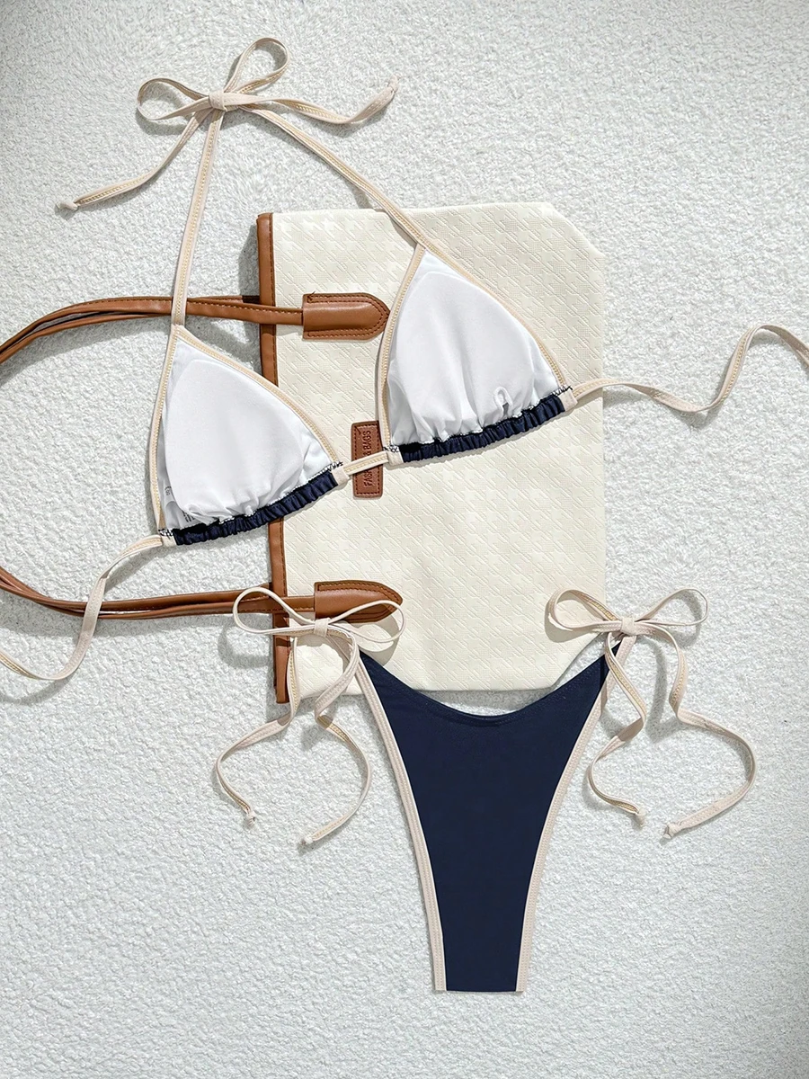 Sexy Contrast Color Separates Micro Bikini 2026 Women's Swimsuit Female Swimwear Mini Thong Bikinis Set Two-piece Bathing Suit