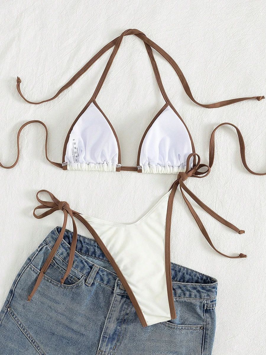 Sexy Contrast Color Separates Micro Bikini 2026 Women's Swimsuit Female Swimwear Mini Thong Bikinis Set Two-piece Bathing Suit