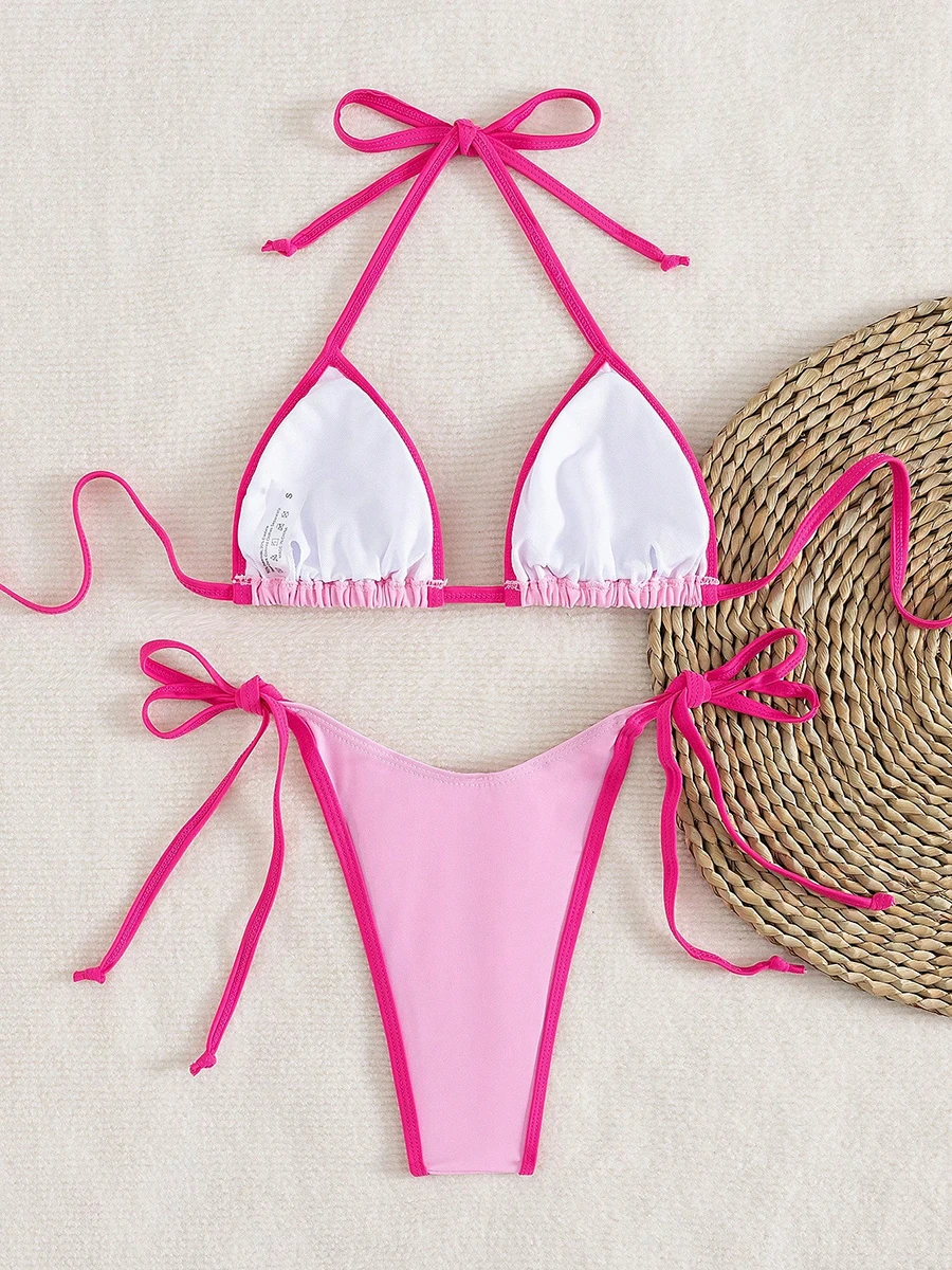 Sexy Contrast Color Separates Micro Bikini 2026 Women's Swimsuit Female Swimwear Mini Thong Bikinis Set Two-piece Bathing Suit