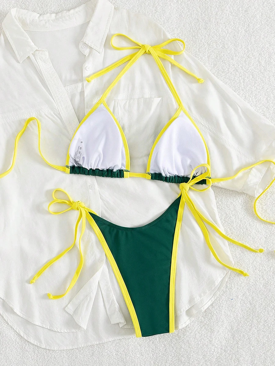 Sexy Contrast Color Separates Micro Bikini 2026 Women's Swimsuit Female Swimwear Mini Thong Bikinis Set Two-piece Bathing Suit