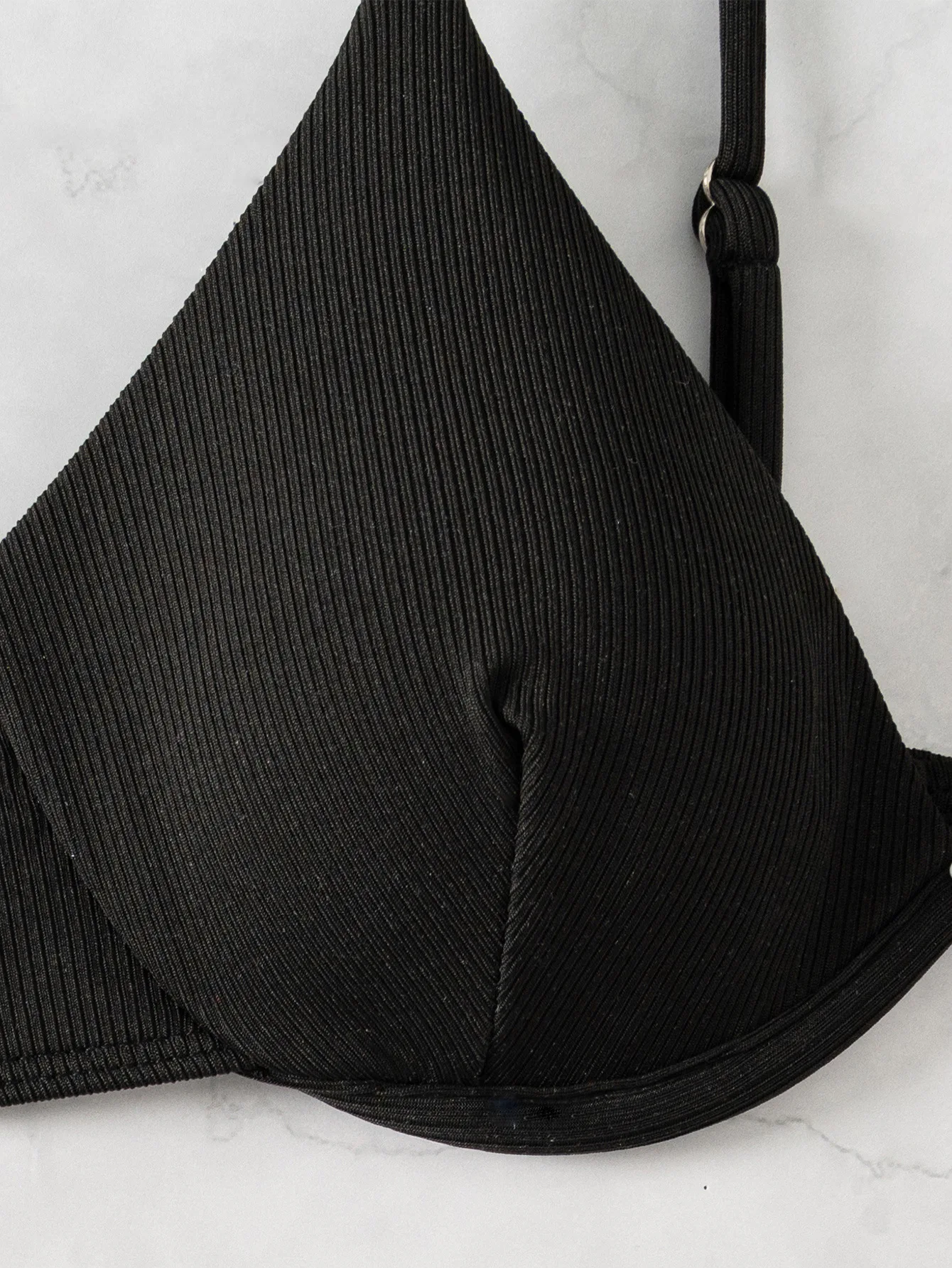 Women's Sexy Ruched Striped Push Up Bikini Thin Straps Metal Ring Decoration Adjustable Side Ties Low Waisted Two Piece Swimsuit