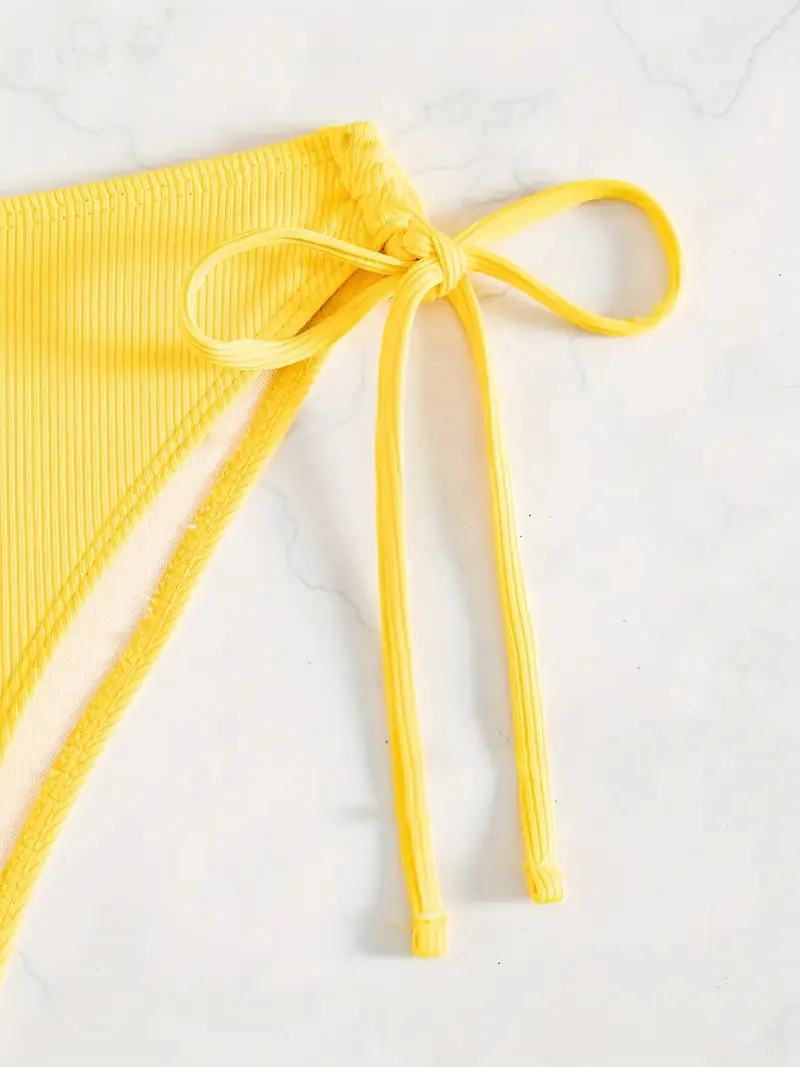 Women's Sexy Ruched Striped Push Up Bikini Thin Straps Metal Ring Decoration Adjustable Side Ties Low Waisted Two Piece Swimsuit