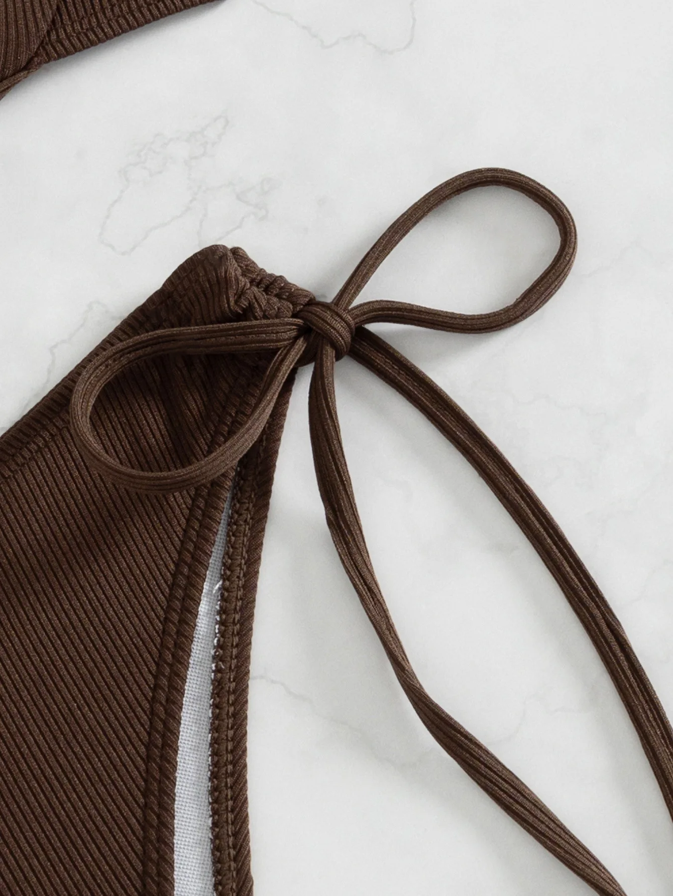 Women's Sexy Ruched Striped Push Up Bikini Thin Straps Metal Ring Decoration Adjustable Side Ties Low Waisted Two Piece Swimsuit