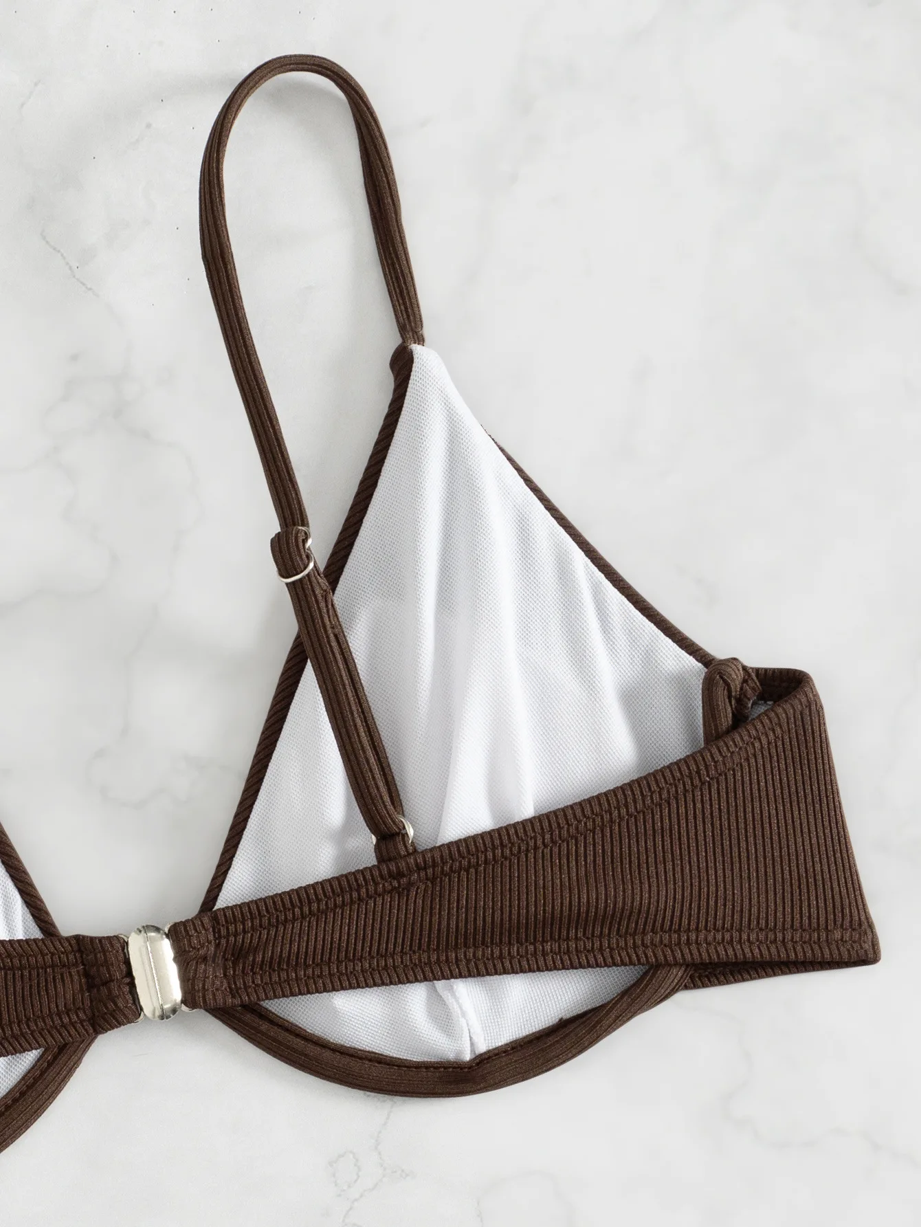 Women's Sexy Ruched Striped Push Up Bikini Thin Straps Metal Ring Decoration Adjustable Side Ties Low Waisted Two Piece Swimsuit