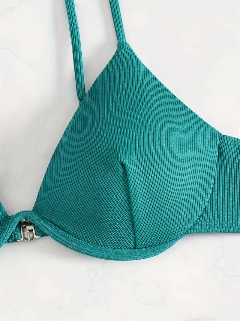 Women's Sexy Ruched Striped Push Up Bikini Thin Straps Metal Ring Decoration Adjustable Side Ties Low Waisted Two Piece Swimsuit