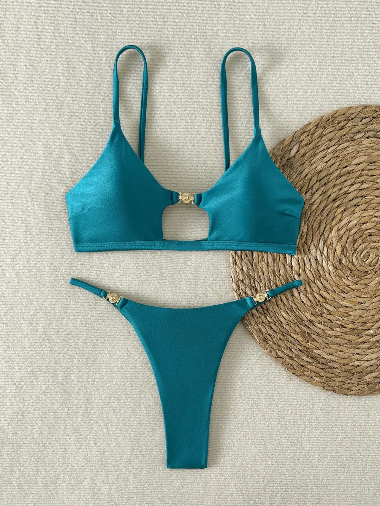 New Sexy Sheen High-Cut Bikini Set Shiny Swimwear for Women Push Up Triangle Top Brazilian Cheeky Bottom Beach Pool Vacation