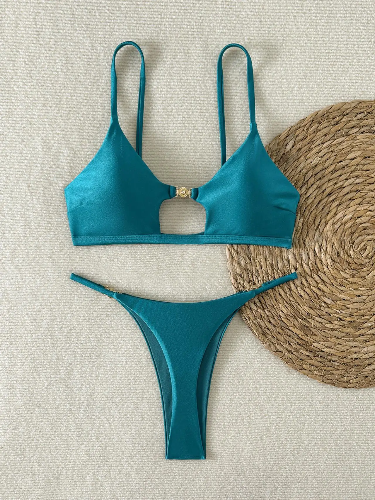 New Sexy Sheen High-Cut Bikini Set Shiny Swimwear for Women Push Up Triangle Top Brazilian Cheeky Bottom Beach Pool Vacation