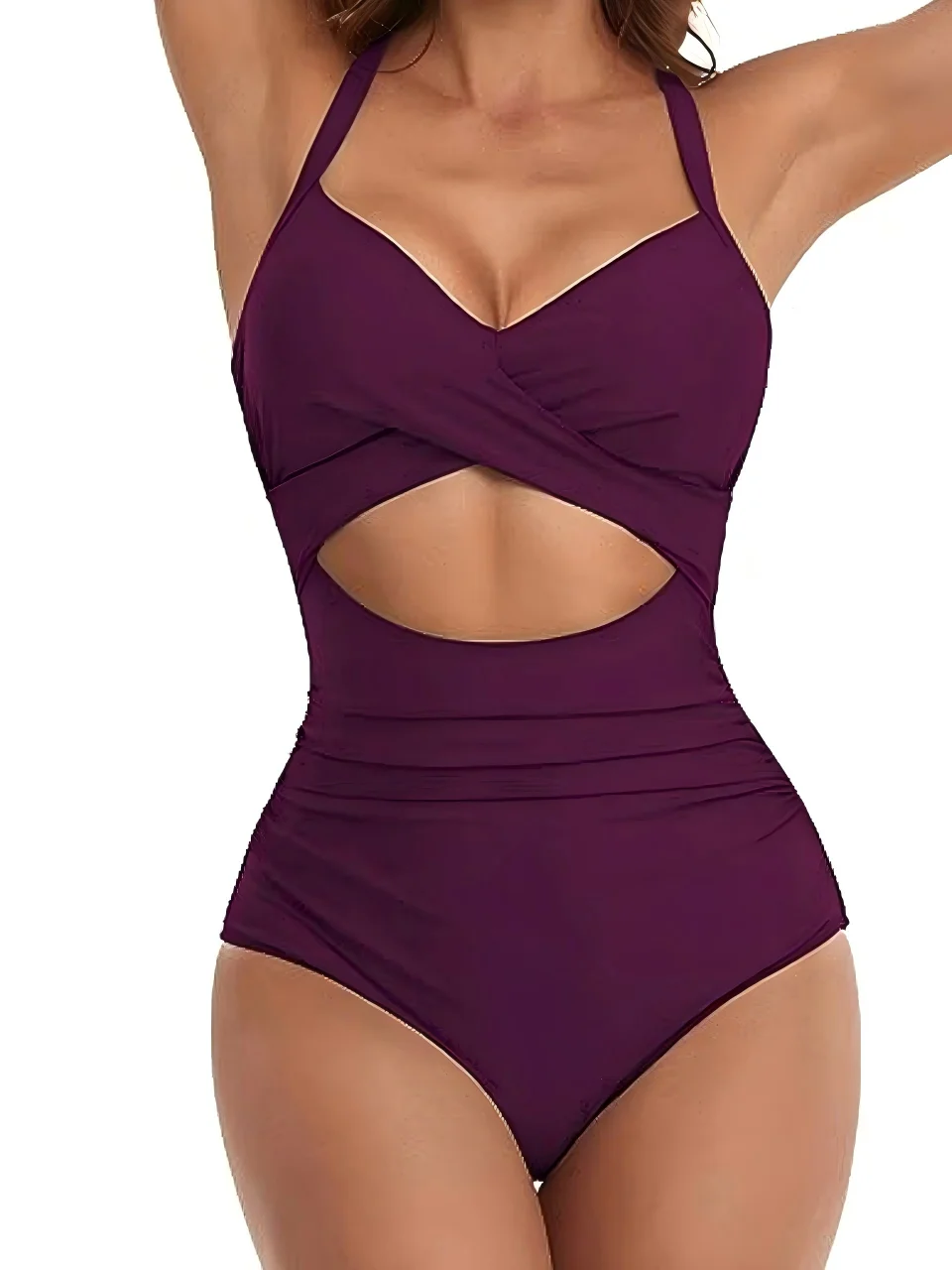 Plain Ruched Swimsuit Women One Piece Solid Swimwear Female Beachwear Bathers Bathing Swimming Swim Bodysuit Summer