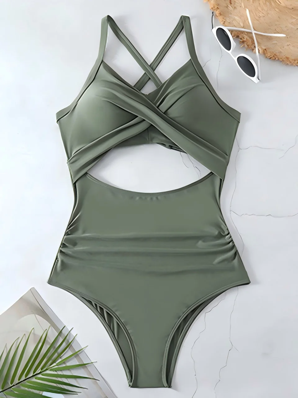 Plain Ruched Swimsuit Women One Piece Solid Swimwear Female Beachwear Bathers Bathing Swimming Swim Bodysuit Summer