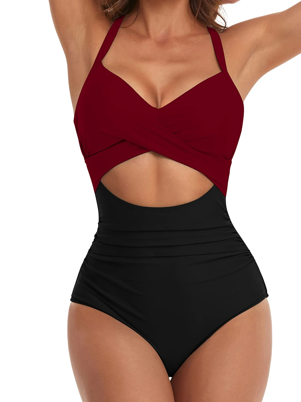 Plain Ruched Swimsuit Women One Piece Solid Swimwear Female Beachwear Bathers Bathing Swimming Swim Bodysuit Summer