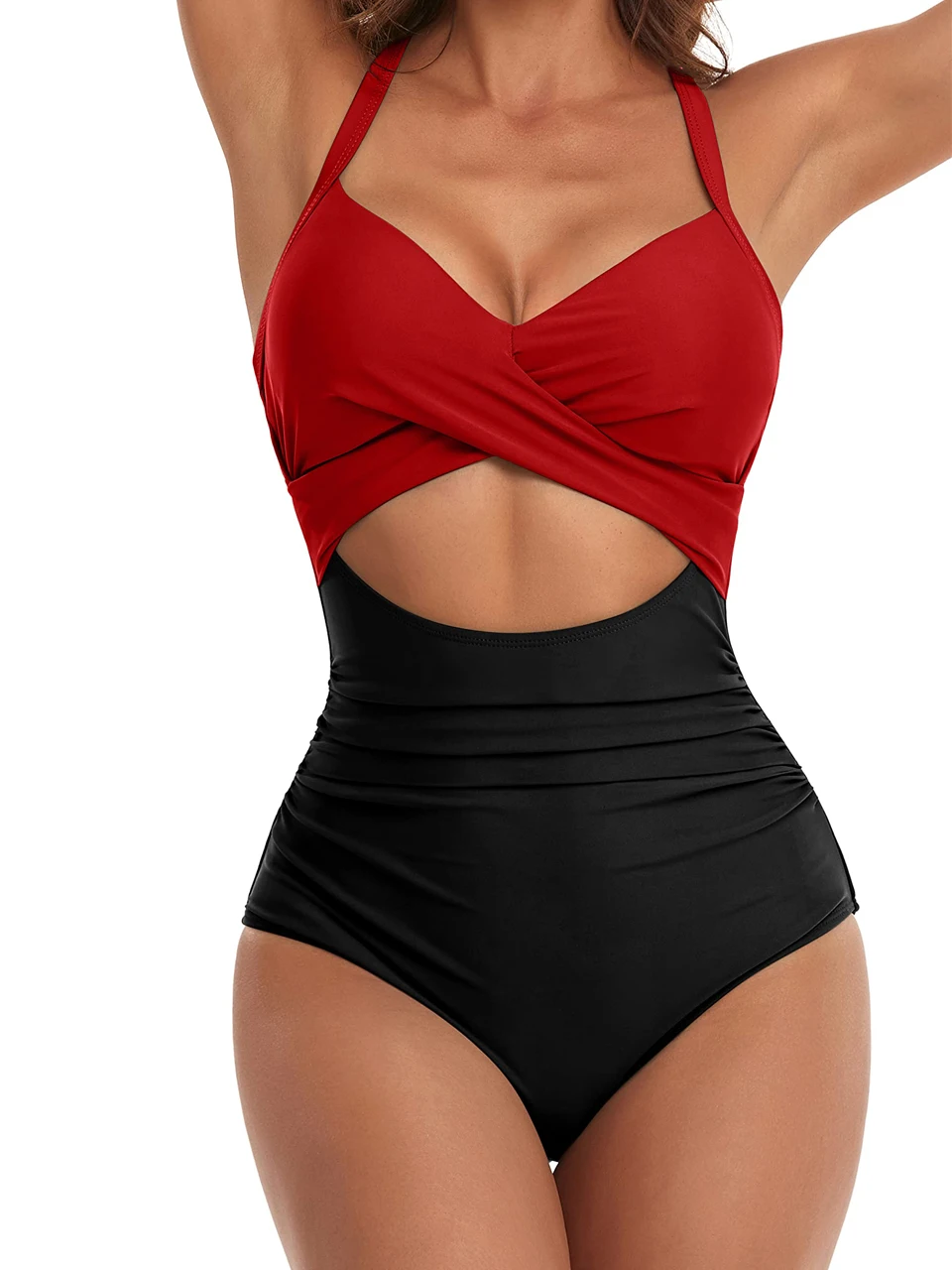 Plain Ruched Swimsuit Women One Piece Solid Swimwear Female Beachwear Bathers Bathing Swimming Swim Bodysuit Summer