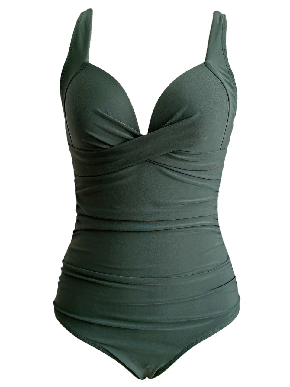 Plain Ruched Swimsuit Women One Piece Solid Swimwear Female Beachwear Bathers Bathing Swimming Swim Bodysuit Summer