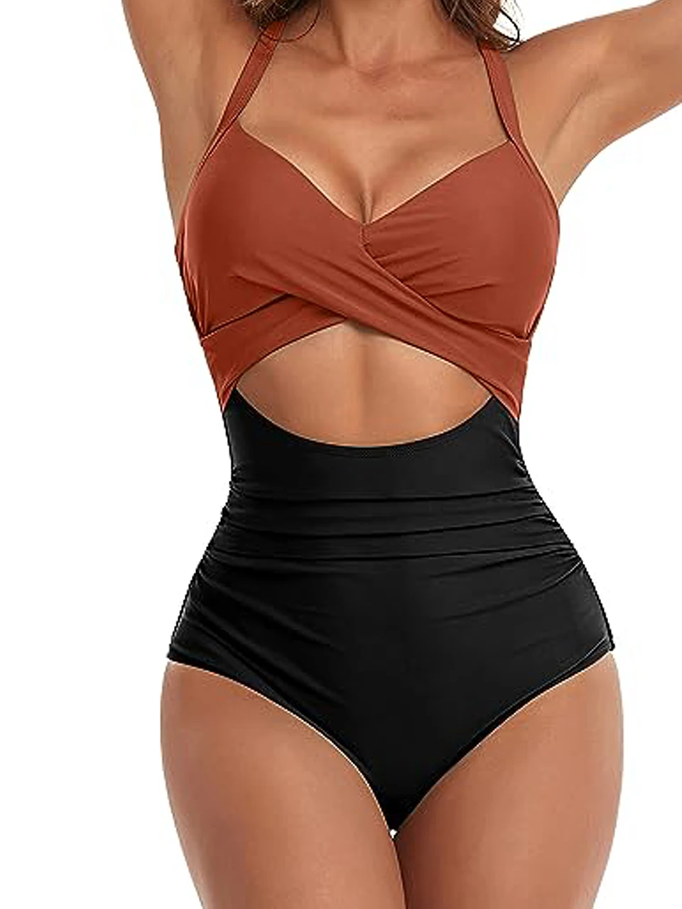 Plain Ruched Swimsuit Women One Piece Solid Swimwear Female Beachwear Bathers Bathing Swimming Swim Bodysuit Summer