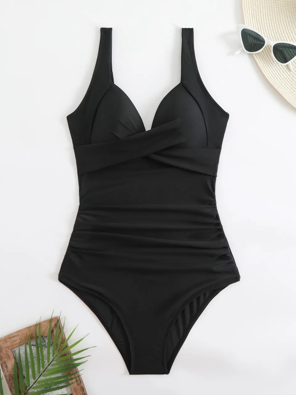Plain Ruched Swimsuit Women One Piece Solid Swimwear Female Beachwear Bathers Bathing Swimming Swim Bodysuit Summer