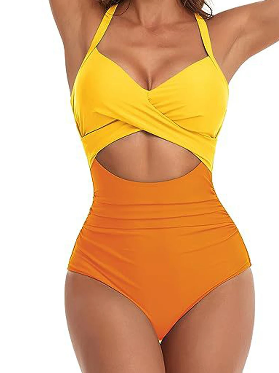 Plain Ruched Swimsuit Women One Piece Solid Swimwear Female Beachwear Bathers Bathing Swimming Swim Bodysuit Summer