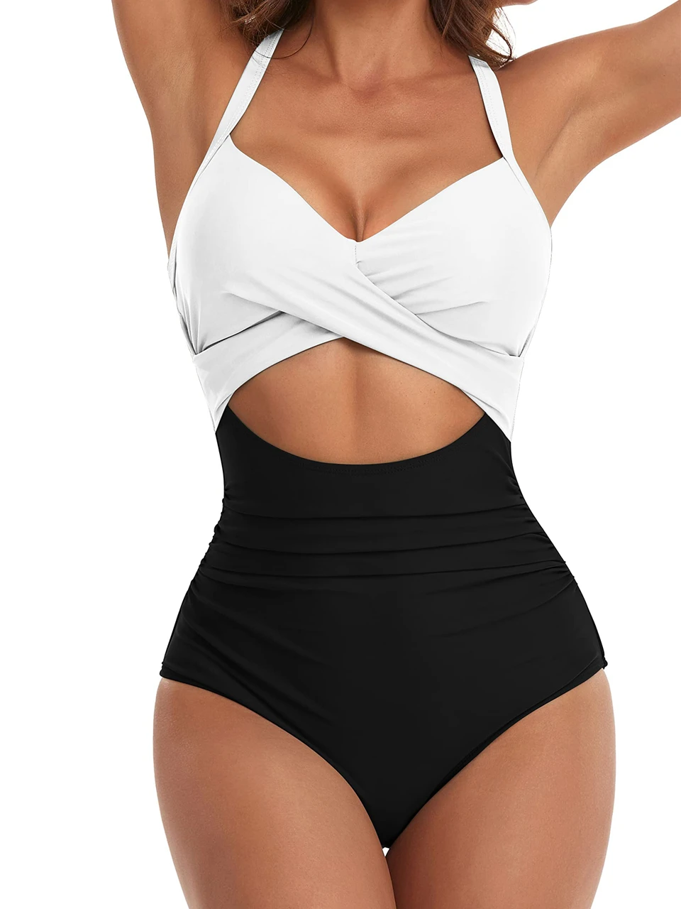 Plain Ruched Swimsuit Women One Piece Solid Swimwear Female Beachwear Bathers Bathing Swimming Swim Bodysuit Summer
