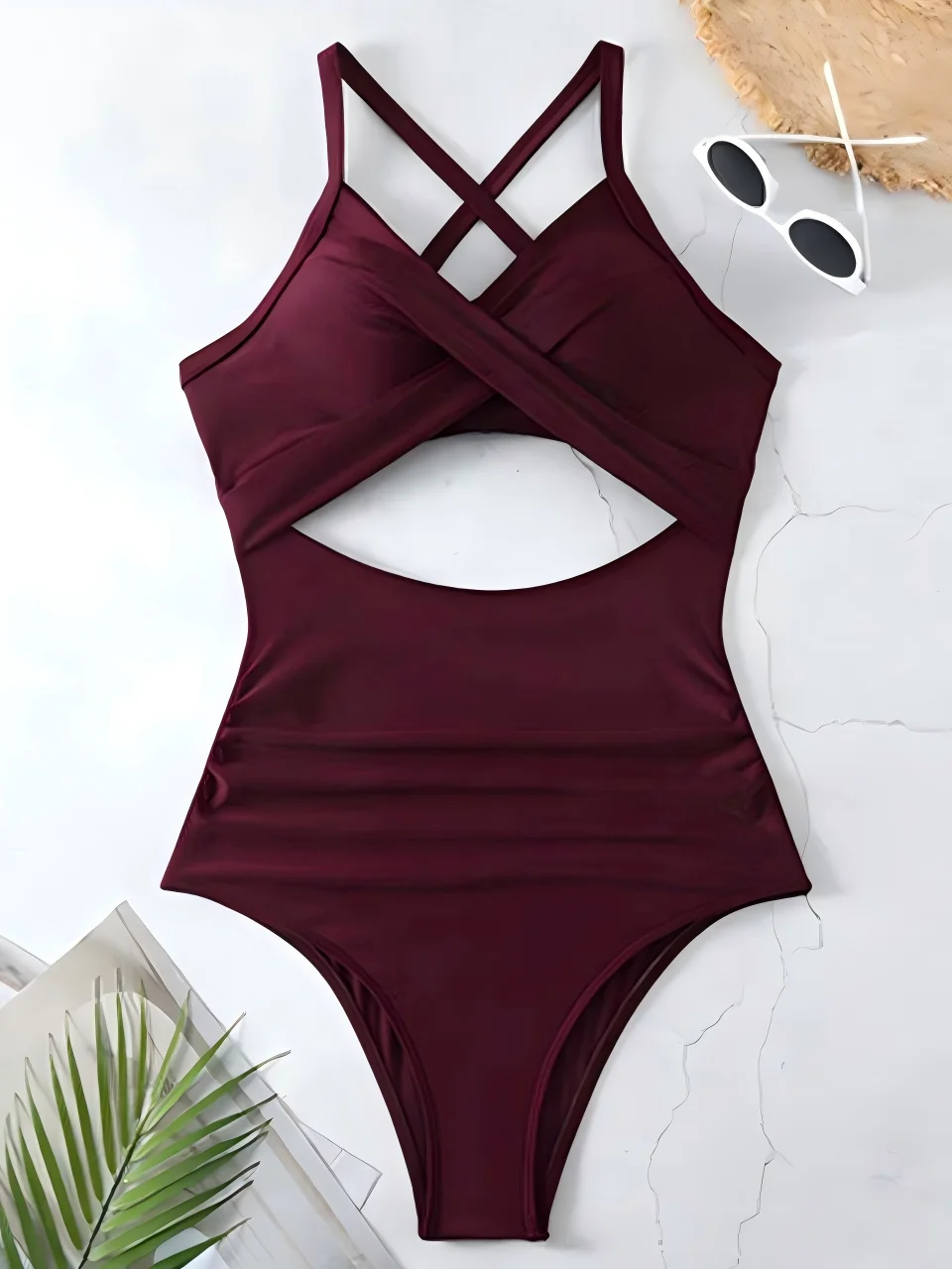 Plain Ruched Swimsuit Women One Piece Solid Swimwear Female Beachwear Bathers Bathing Swimming Swim Bodysuit Summer