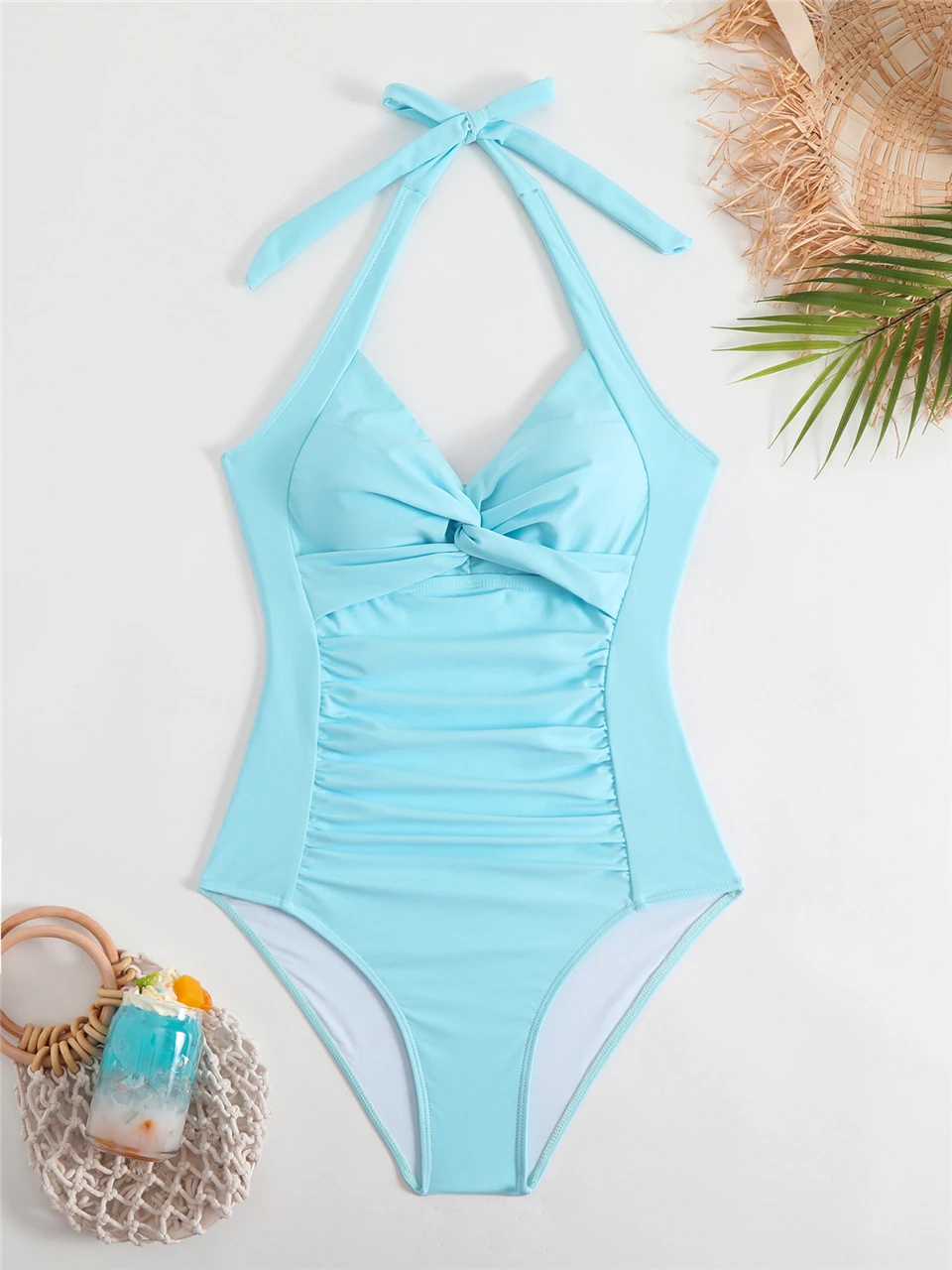 Plain Ruched Fashion Swimsuit Women 2026 One Piece Lace Up Swimwear Female Bathers Bathing Swimming Bodysuit Summer Beachwear