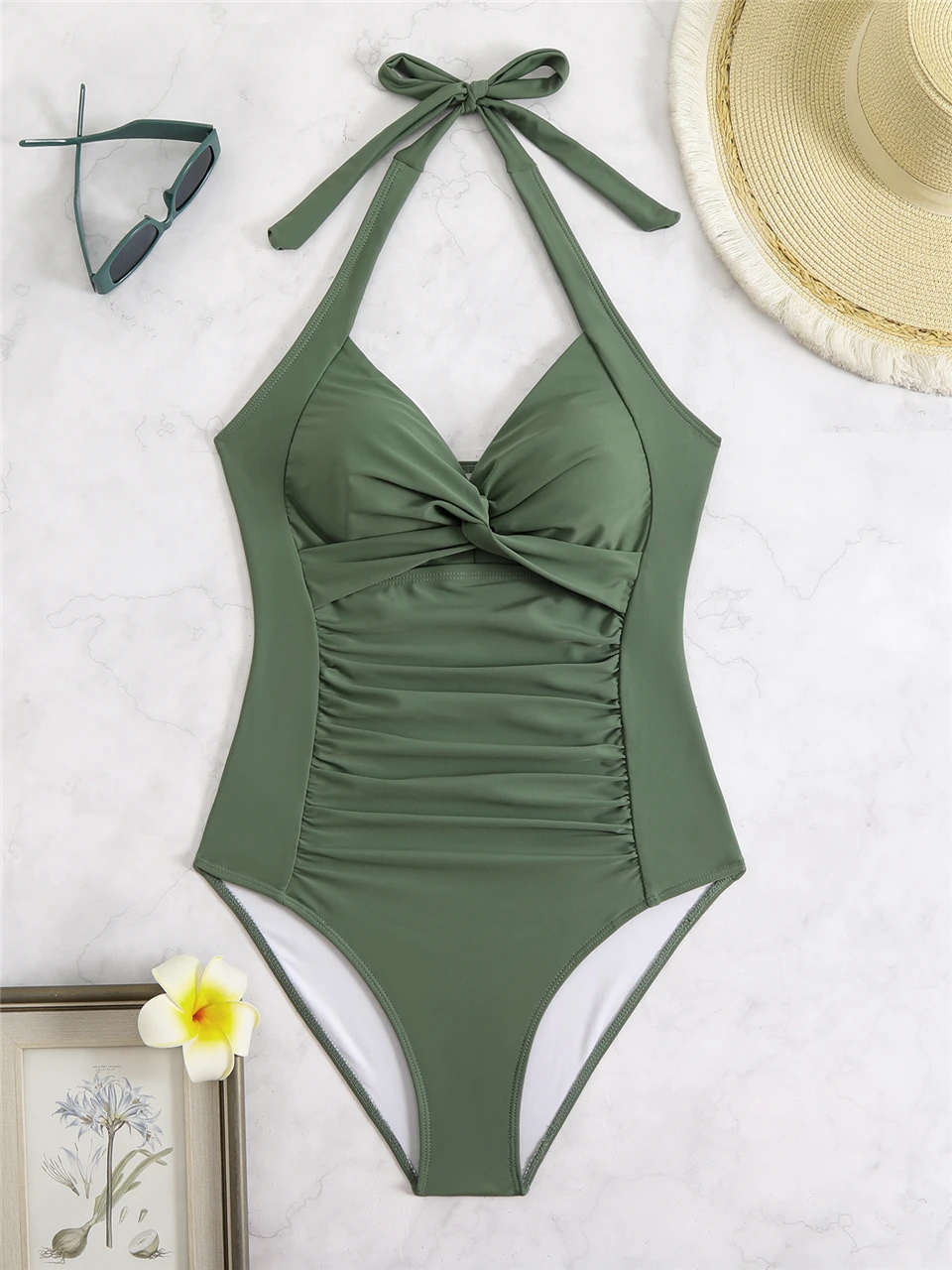 Plain Ruched Fashion Swimsuit Women 2026 One Piece Lace Up Swimwear Female Bathers Bathing Swimming Bodysuit Summer Beachwear