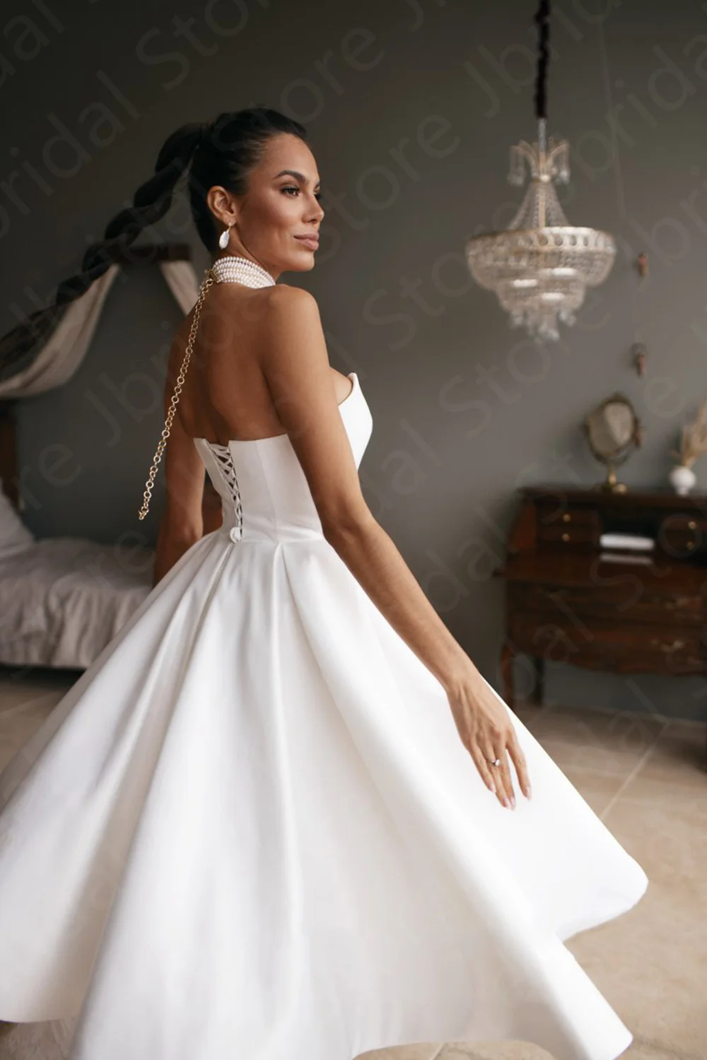 Modern Simple Sleeveless Wedding Dresses Short Bride Strapless Mid Calf Length Bridal Gowns Lace Up Back 2023 On Sale