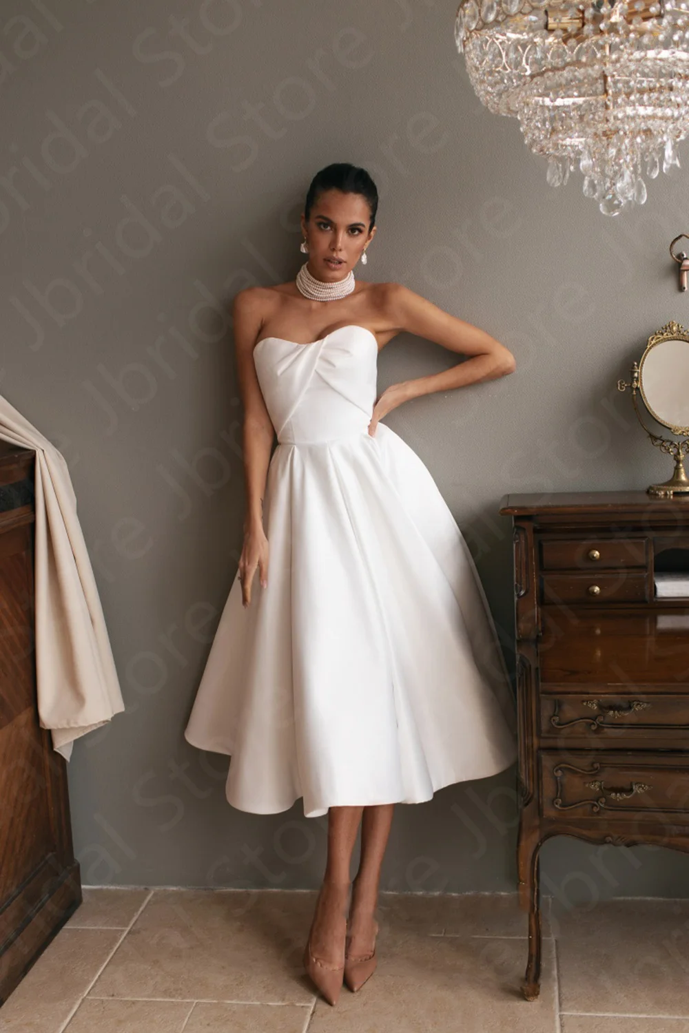 Modern Simple Sleeveless Wedding Dresses Short Bride Strapless Mid Calf Length Bridal Gowns Lace Up Back 2023 On Sale