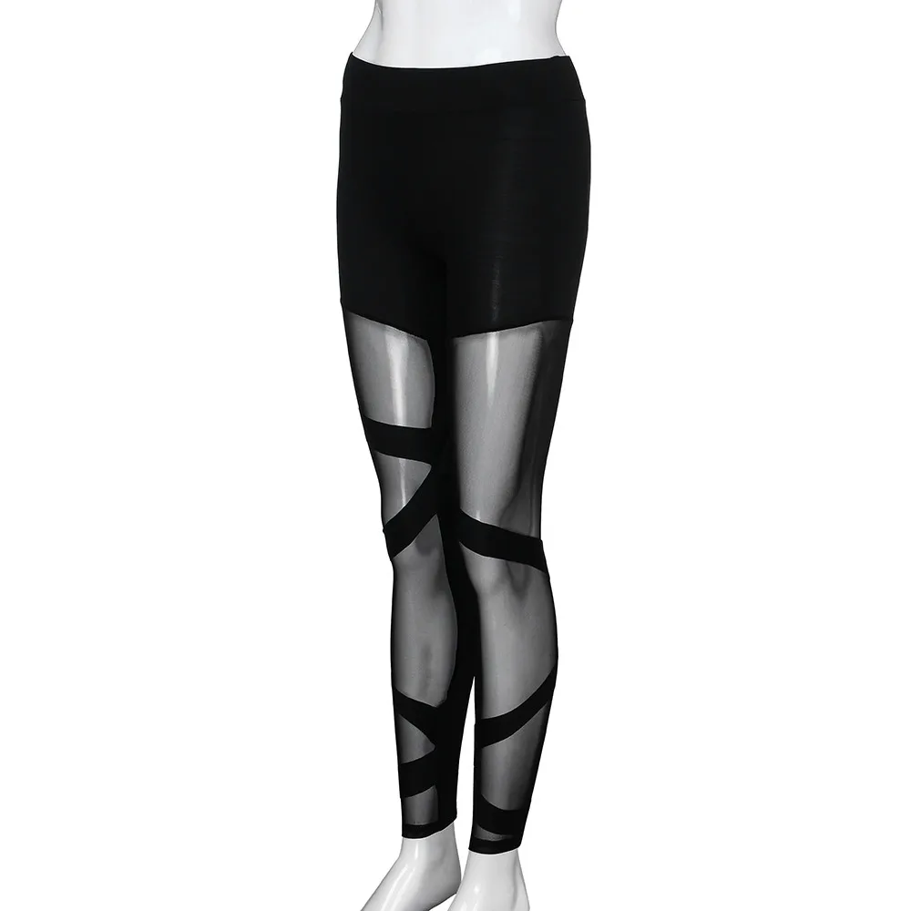 Summer Black High Waist Mesh Women Leggings Hip Push Up Sexy Gym Yoga Pants Female Translucent Sportswear Seamless Leggings