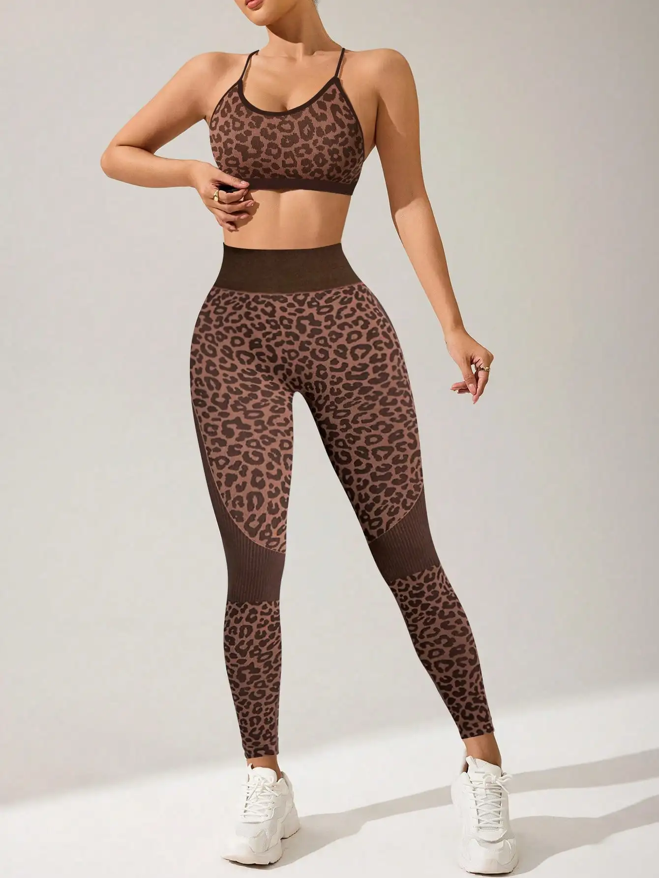 Women Leopard Print High Waist Leggings Seamless Tummy Control Workout Pants Push Up Yoga Sports Trousers