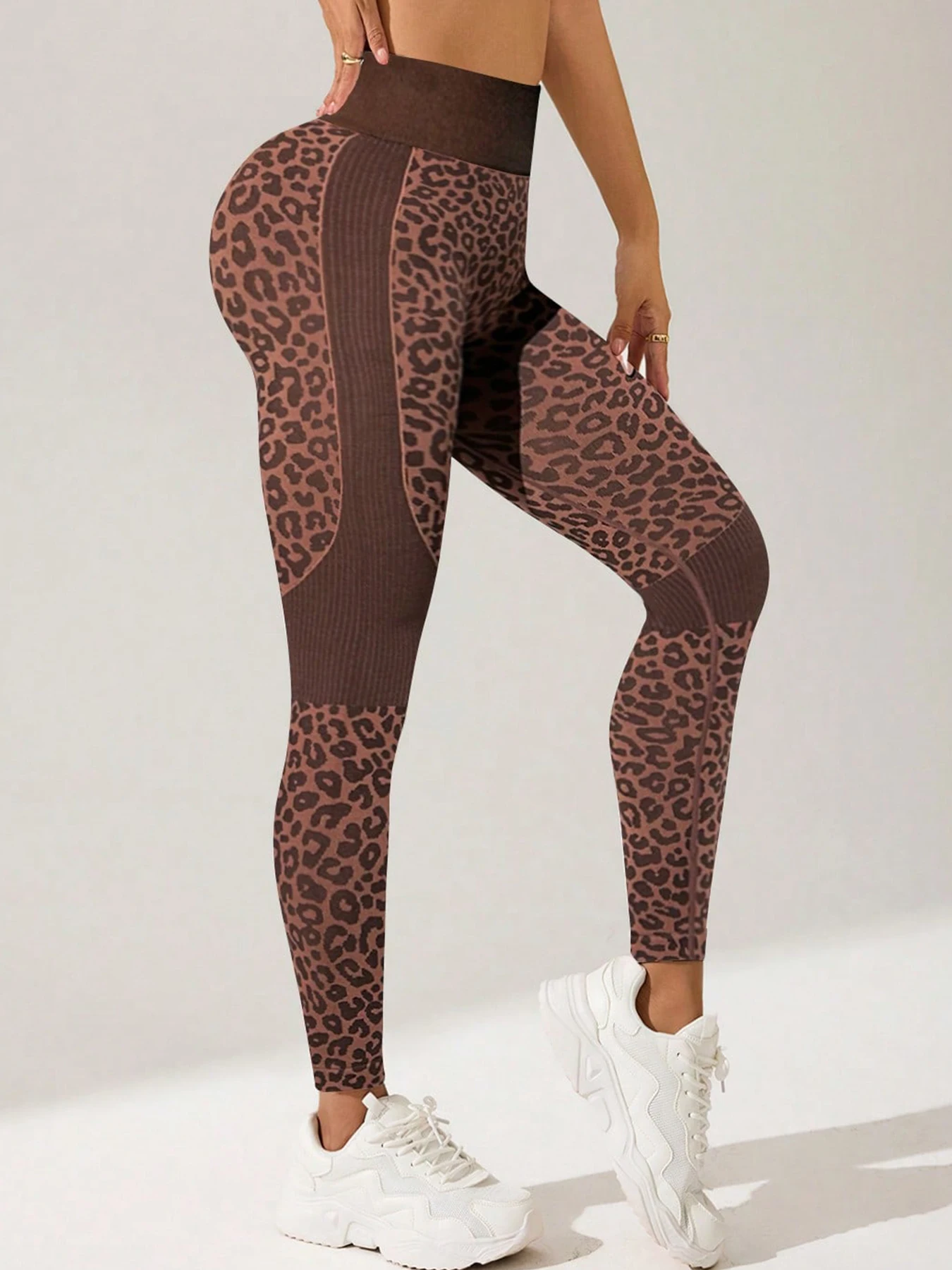 Women Leopard Print High Waist Leggings Seamless Tummy Control Workout Pants Push Up Yoga Sports Trousers