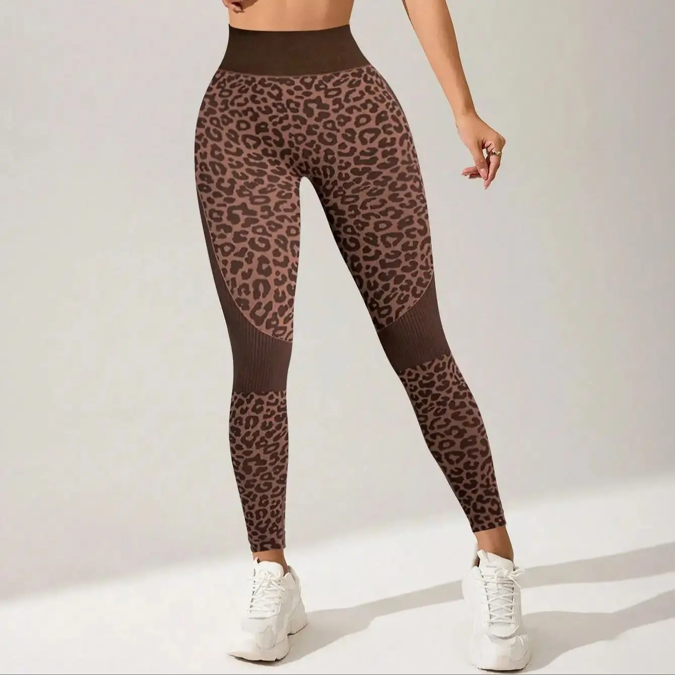 Women Leopard Print High Waist Leggings Seamless Tummy Control Workout Pants Push Up Yoga Sports Trousers