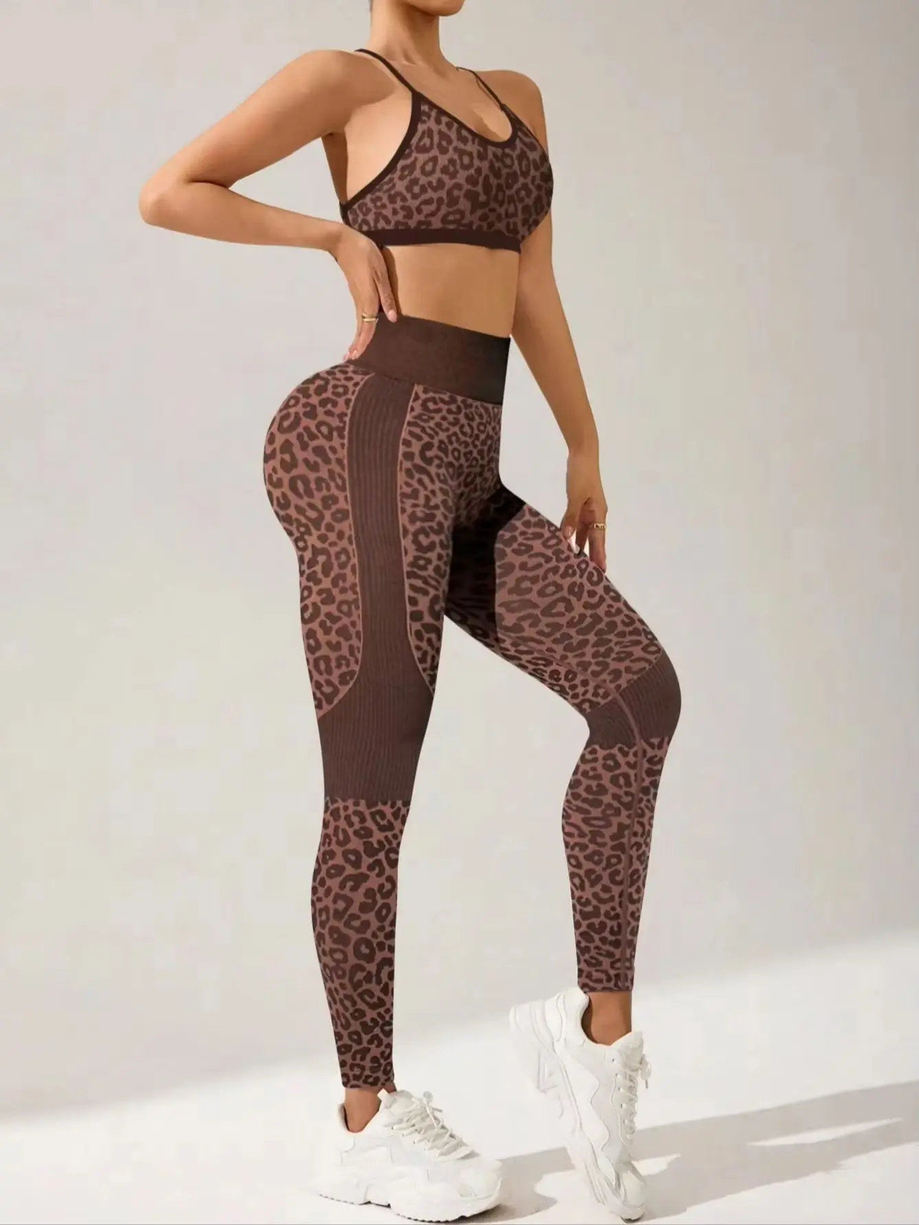 Women Leopard Print High Waist Leggings Seamless Tummy Control Workout Pants Push Up Yoga Sports Trousers