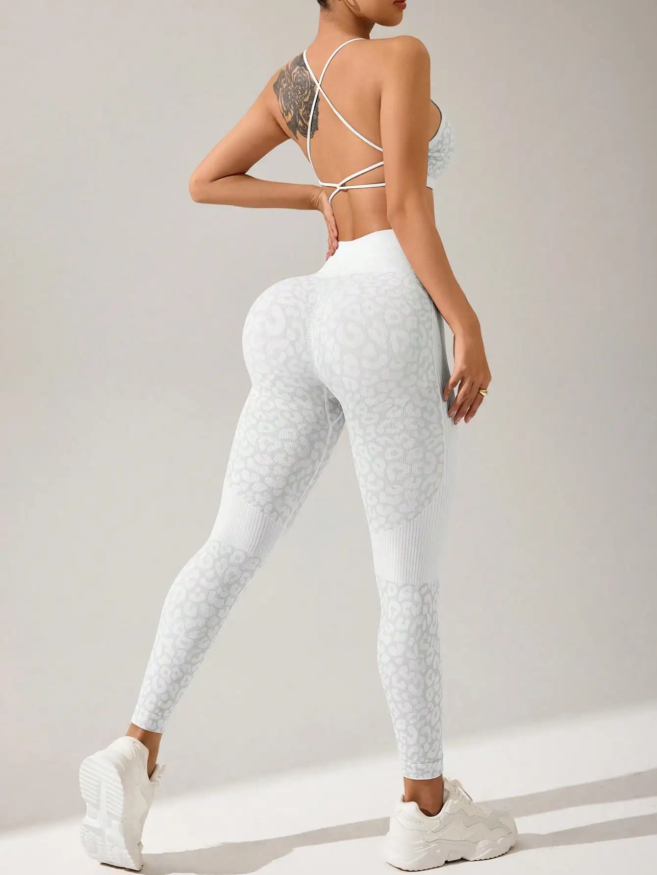 Women Leopard Print High Waist Leggings Seamless Tummy Control Workout Pants Push Up Yoga Sports Trousers