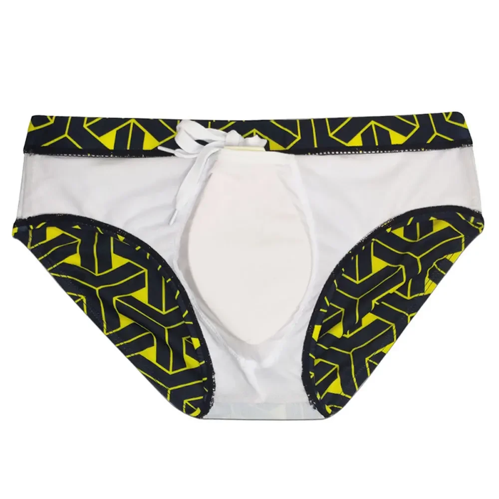 Sexy Print Pouch Swimwear Mens Swim Briefs with Pad Man Swimming Trunks Fast Dry Beach Surf Bathing Suit Bikini Men Swimsuit