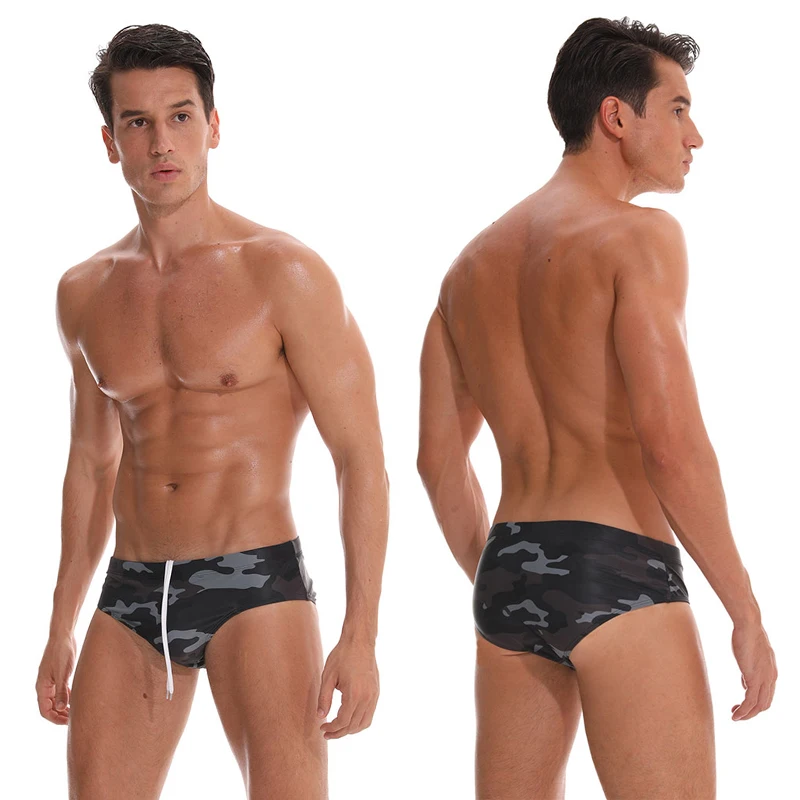 Datifer Summer 2026 Men Shorts Gym Low Waist Sexy Print Swim Brief Removed Pad Surfing Swimsuit Shorts Multicolor