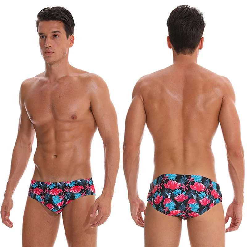 Datifer Summer 2026 Men Shorts Gym Low Waist Sexy Print Swim Brief Removed Pad Surfing Swimsuit Shorts Multicolor