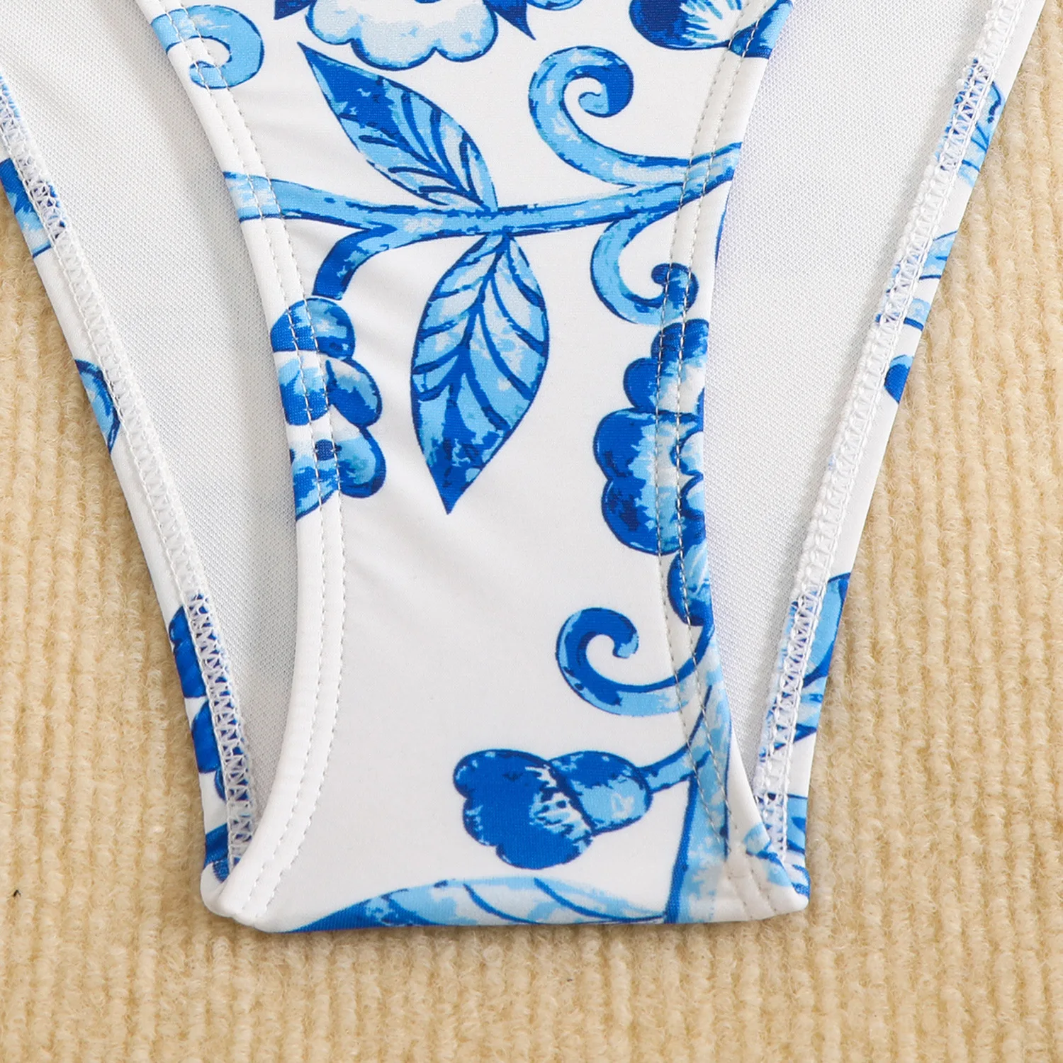 2026 New Sexy Floral Print One-Piece Swimsuit Women's Deep V Backless Tie Slimming Swimwear Cross-Border Hot Sale