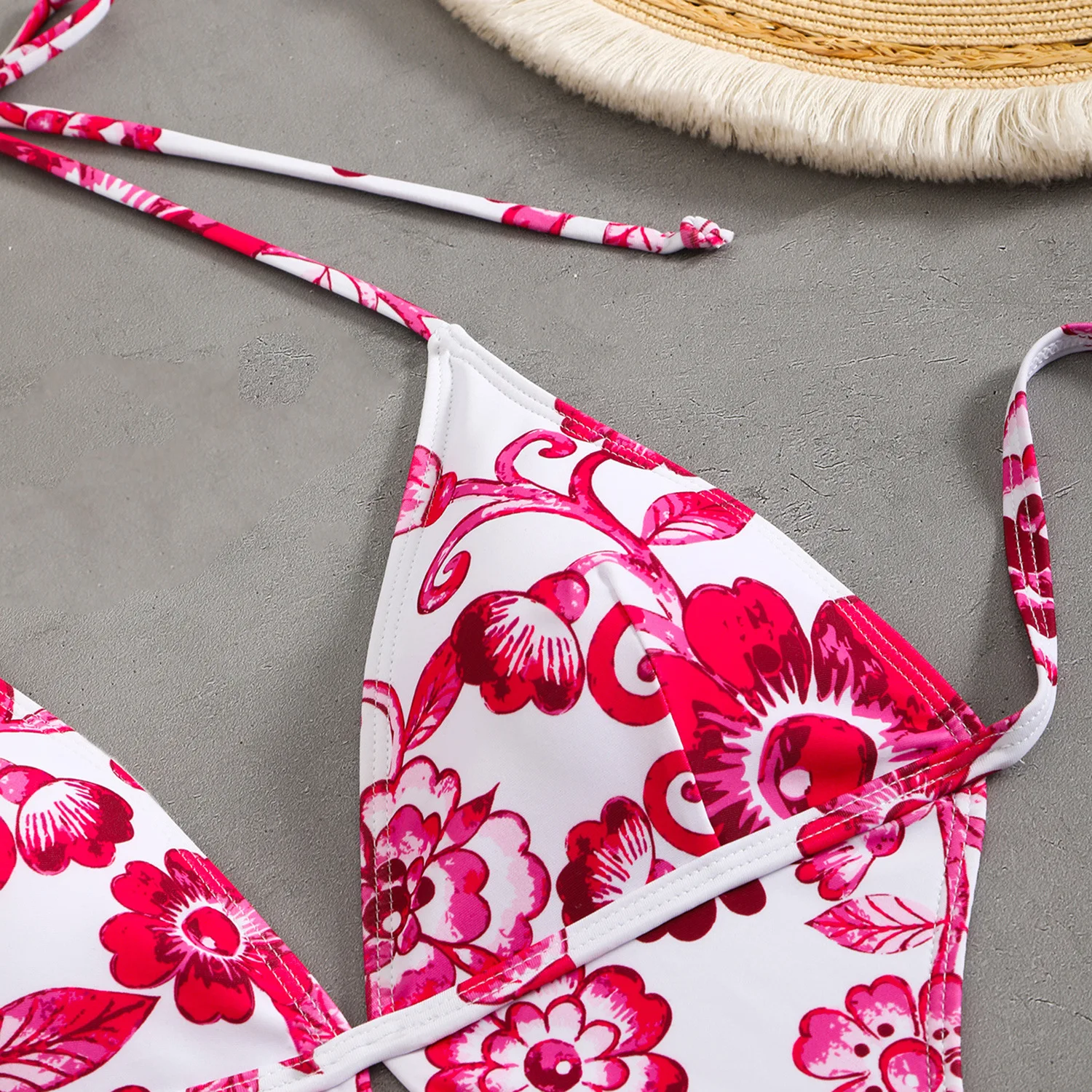 2026 New Sexy Floral Print One-Piece Swimsuit Women's Deep V Backless Tie Slimming Swimwear Cross-Border Hot Sale