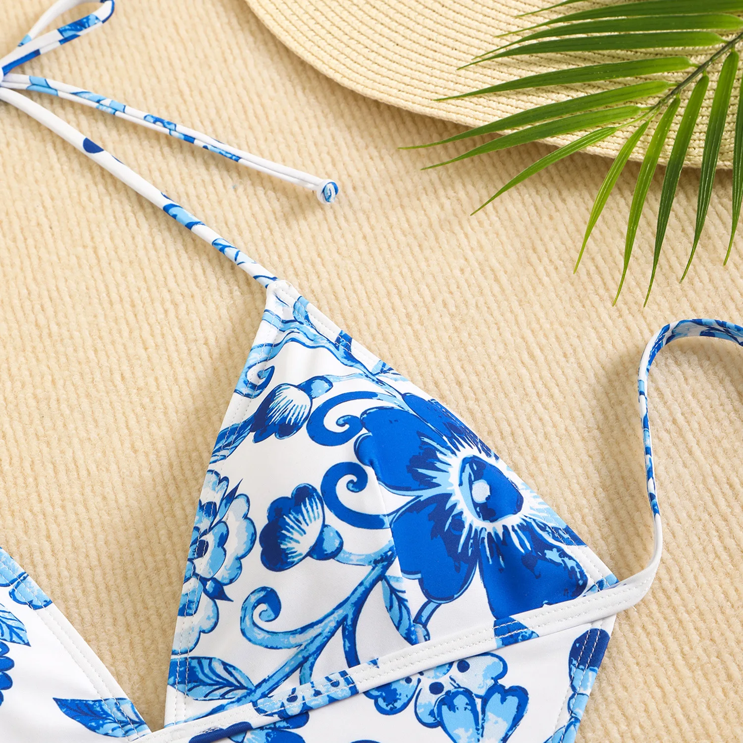 2026 New Sexy Floral Print One-Piece Swimsuit Women's Deep V Backless Tie Slimming Swimwear Cross-Border Hot Sale