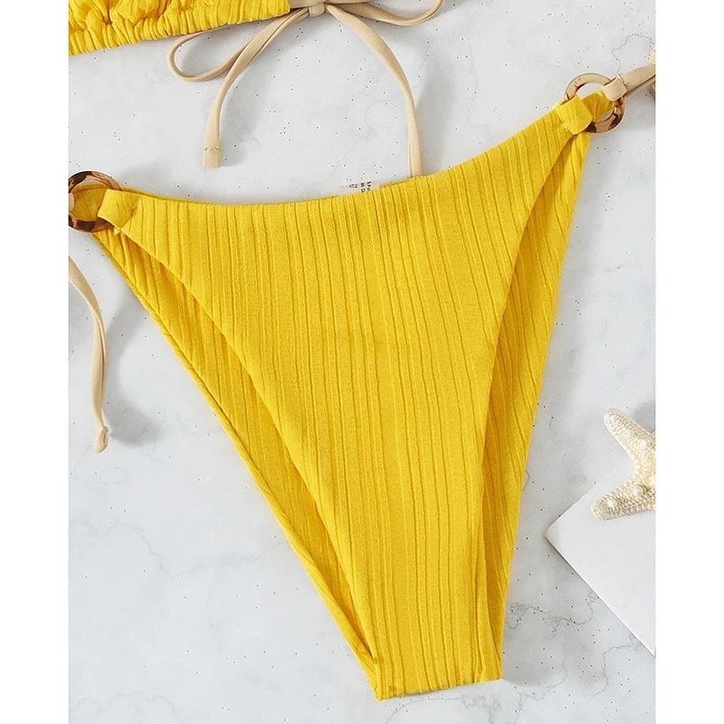 Solid Split Swimsuit Women 2 Piece Triangle Bandage High Cut Thong Bikini Push Up Summer 2025 New Sexy Bathing Suit Beachwear