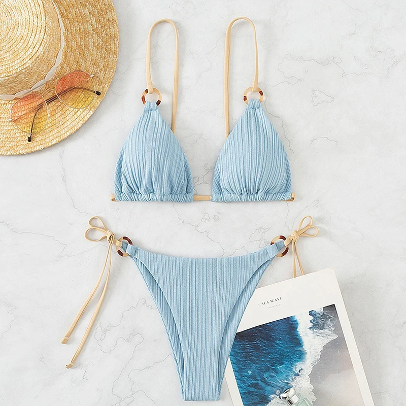 Solid Split Swimsuit Women 2 Piece Triangle Bandage High Cut Thong Bikini Push Up Summer 2025 New Sexy Bathing Suit Beachwear