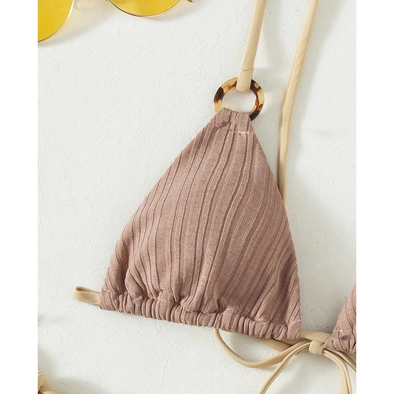 Solid Split Swimsuit Women 2 Piece Triangle Bandage High Cut Thong Bikini Push Up Summer 2025 New Sexy Bathing Suit Beachwear